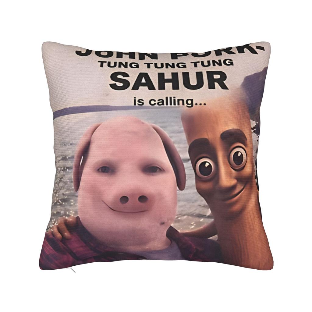 Tung Tung Tung Sahur chasing Tralalero Tralala Pillow Case Graphic Pillow Cover For Living Room Sofa Funny Pillowcases