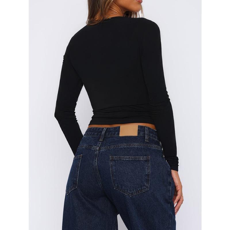 Women's Y2k Slim Lace Spliced U-neck Long-sleeved Top