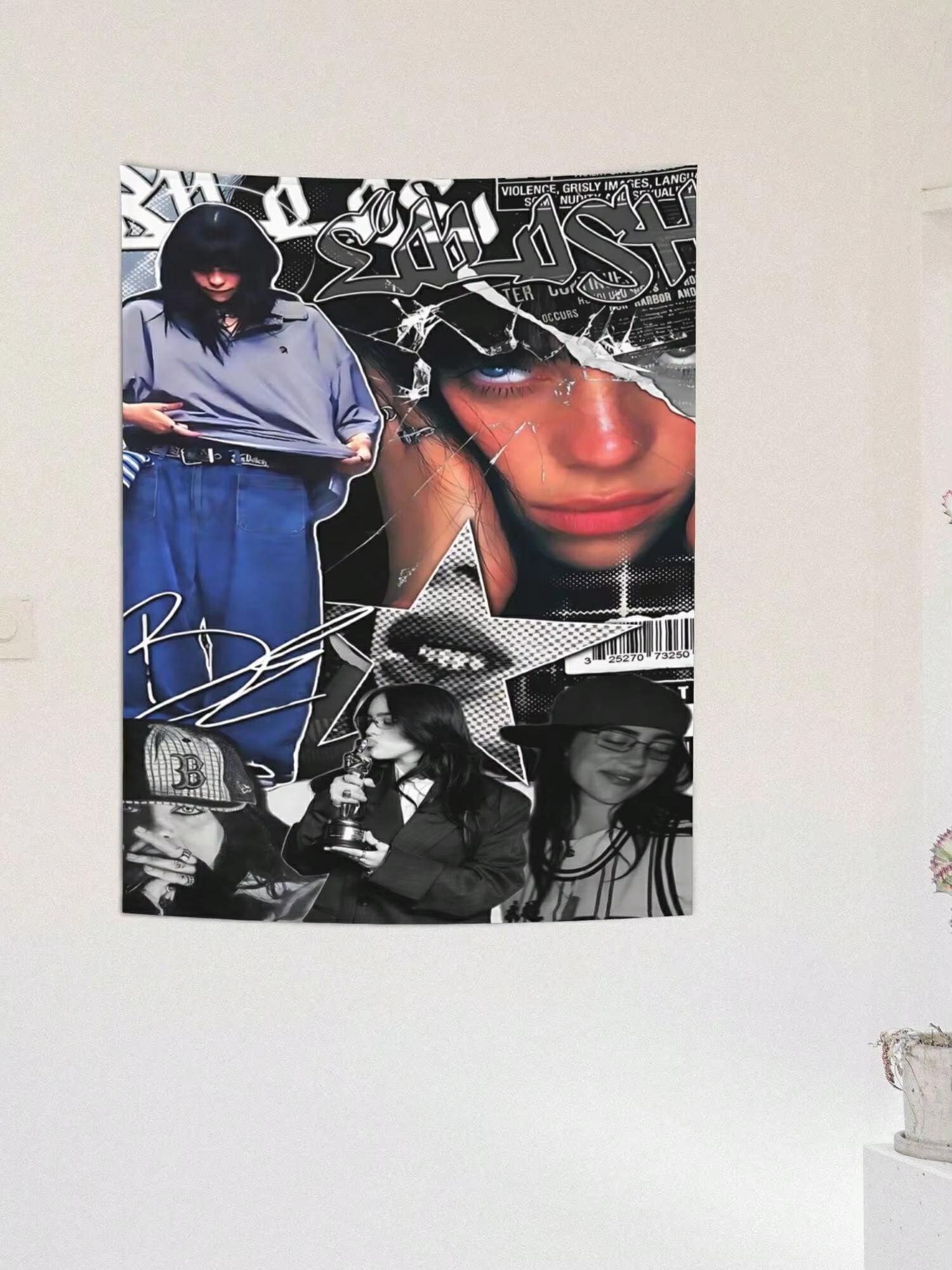 Jmg Household Supplies Unisex Billie Throw Eilish Tapestry, Hanging Wall Cloth Decoration, For Home Decor, Room Decor, Wall Decor, Wall Art Flags For R