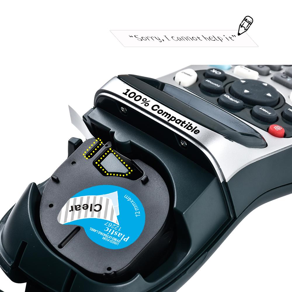 5Pack Compatible Dymo LetraTag Refills black on clear Plastic 12267 12mm X 4m work for Letratag LT-100H label maker printer