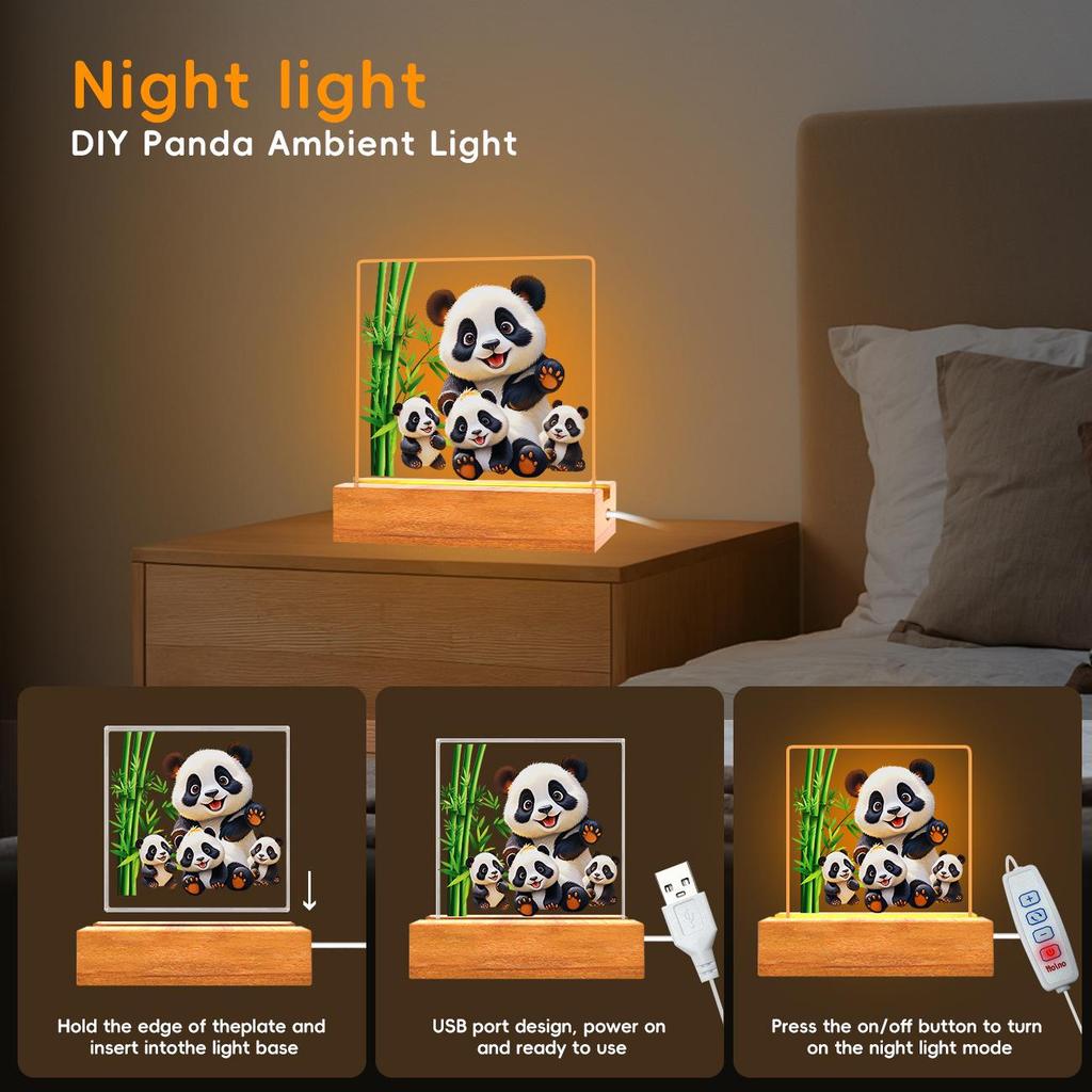 Solid Wood Base Acrylic USB Night Light - Creative Children's Gift Table Lamp