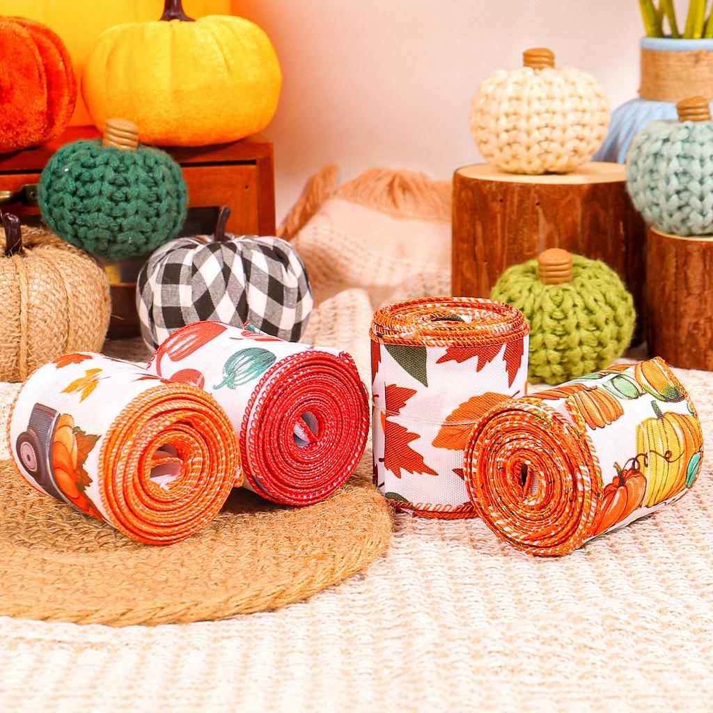 1 Roll, 457*6.4 Cm/180*2.5 Inches, Autumn Harvest Copy Edge Woven Ribbon, Harvest Festival Decoration Ribbon, Pumpkin Maple Leaf Ribbon