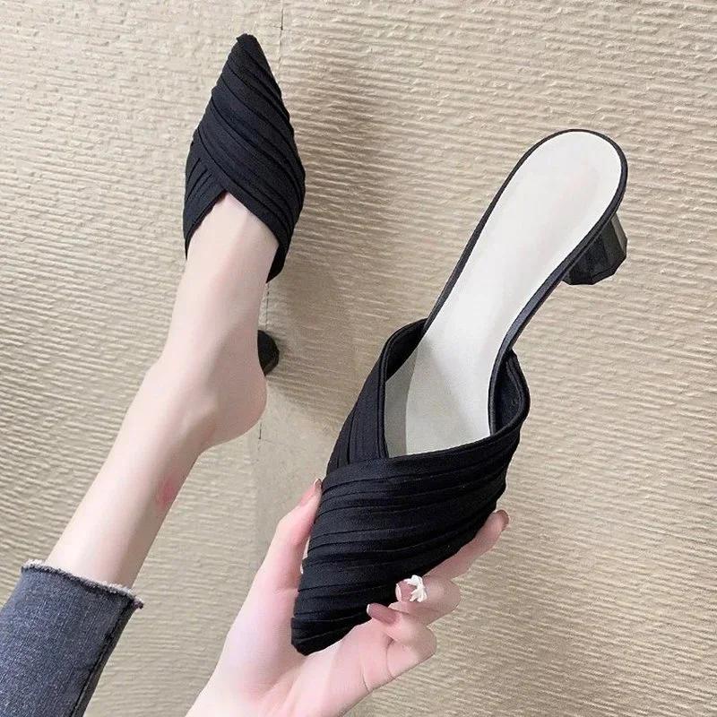 New Fashion Womens Shoes Heels Sandals Solid  High Slippers Femme  Woman Pumps Closed Toe