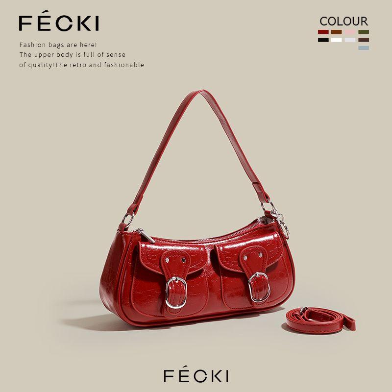 

Fecki Brand Genuine Goods Motorcycle Underarm Bag Women 2025 New Trendy Niche Design Millennium Messenger Bag Shoulder Red(Collection plus purchase gift bag)