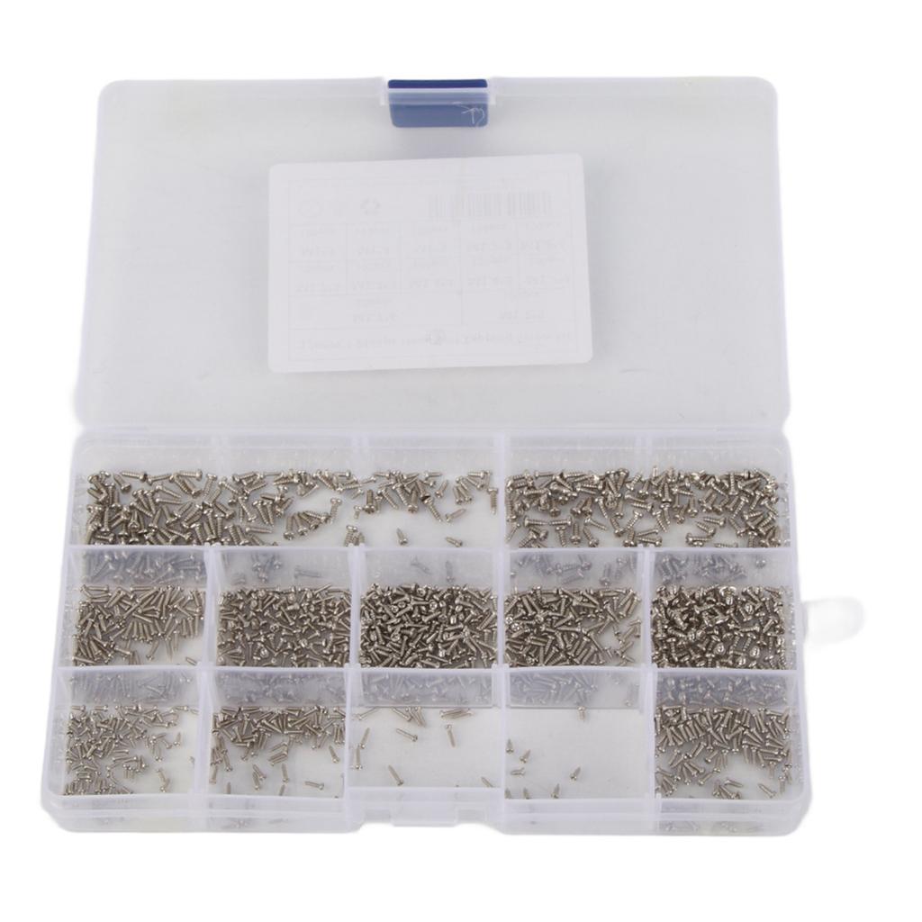 1200Pcs Self Tapping Screw Round Head Silver Black Carbon Steel Fittings M1 M1.2 M1.4 M1.7(1200Pcs Silver Screw Set Box A Type )