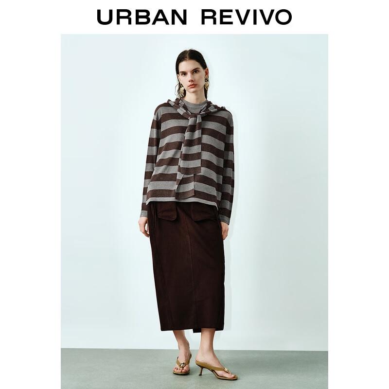 UR 2025 Autumn Women's Striped Knit T-Shirt Two-Piece Set