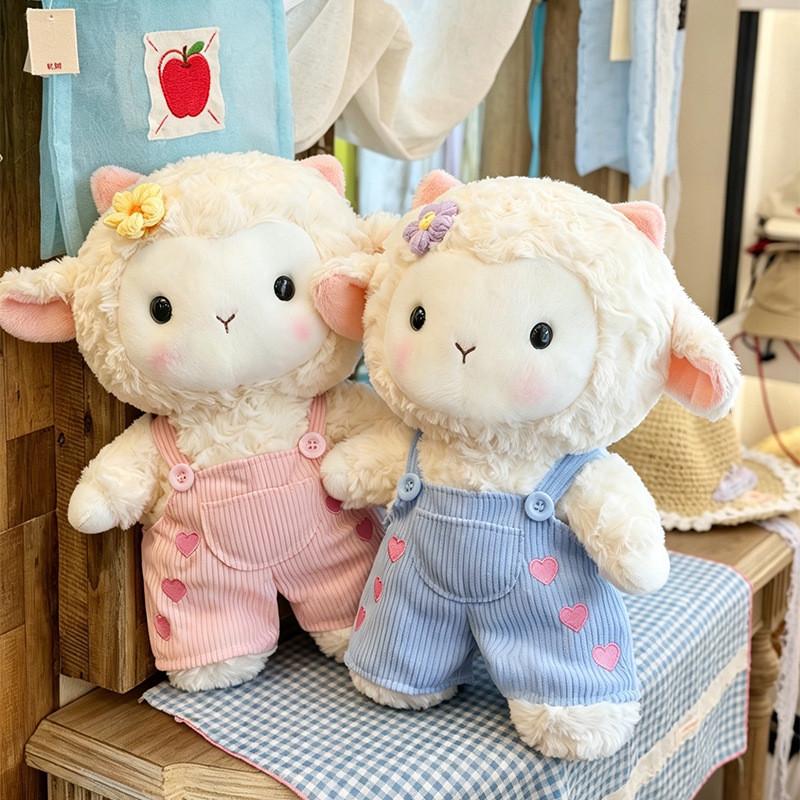 Backstrap Sheep Plush Toy With Flower Design Soft Cotton For Kids And Collectors