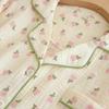 Women's Floral Crepe Pajama Set - Long Sleeve, Turn-Down Collar, Double Layer Gauze, Spring/Autumn Sleepwear