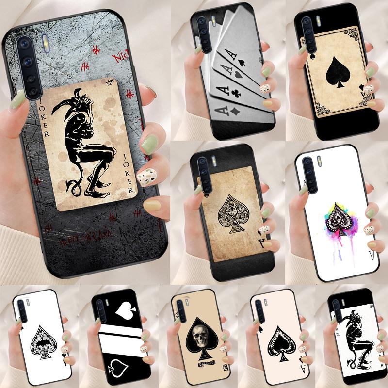 Ace of Spades Poker Card Case For Oppo A94 A74 A54 A18 A38 A58 A78 A98 A40 A60 A80 A16 A76 A96 A15 A17 A77 A57S Cover