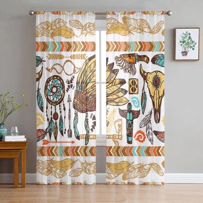 Tribe Indian Primitive Retro Transparenter Vorhang für Wohnzimmer Flur Wand Verkleidung Zuhause Fenster Zubehör Pop Print Tüll Vorhänge