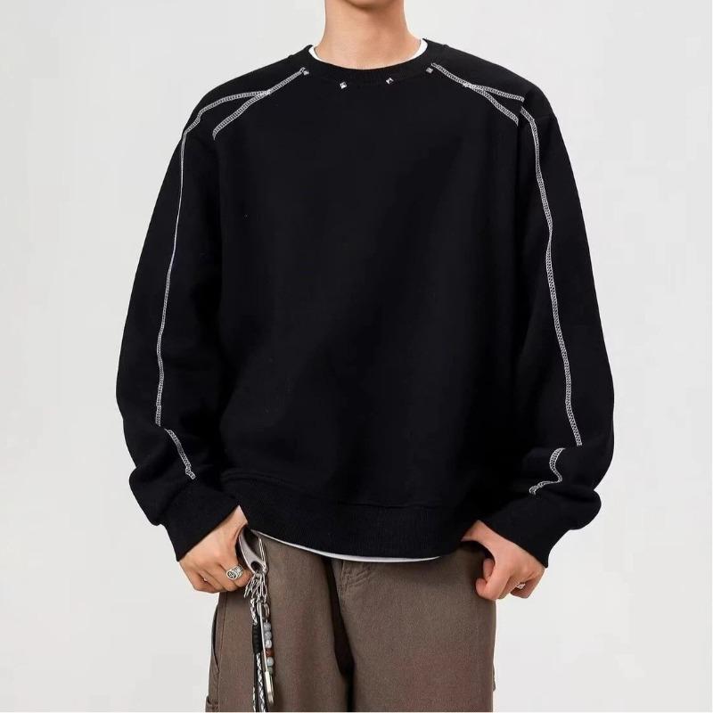 Men's Trendy New Versatile Literary Minimalist Sweatshirt Loose Fashion Hatless Crew Neck Long Sleeve Top