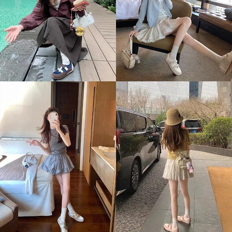 Cowhide version of grape mother with the same water drop hollow double Velcro color matching ballet Mary Jane shoes women's casual sports shoes