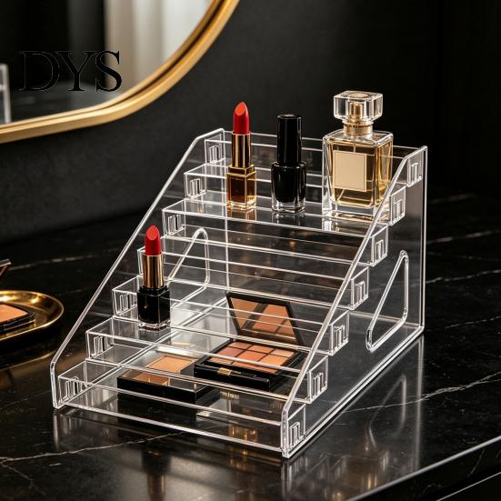 Stepped Countertop Shelf 5/7 Tier Acrylic Display Stand with Fences, Perfume Organizer, Desktop Makeup Palette Holder Multifunctional Clear