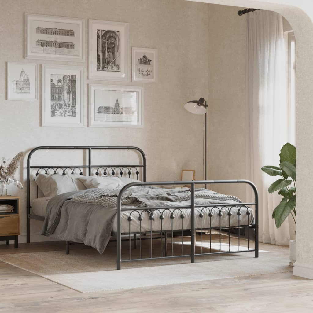 Metal Bed Frame with Headboard and Footboard Black 137 X 190 Cm