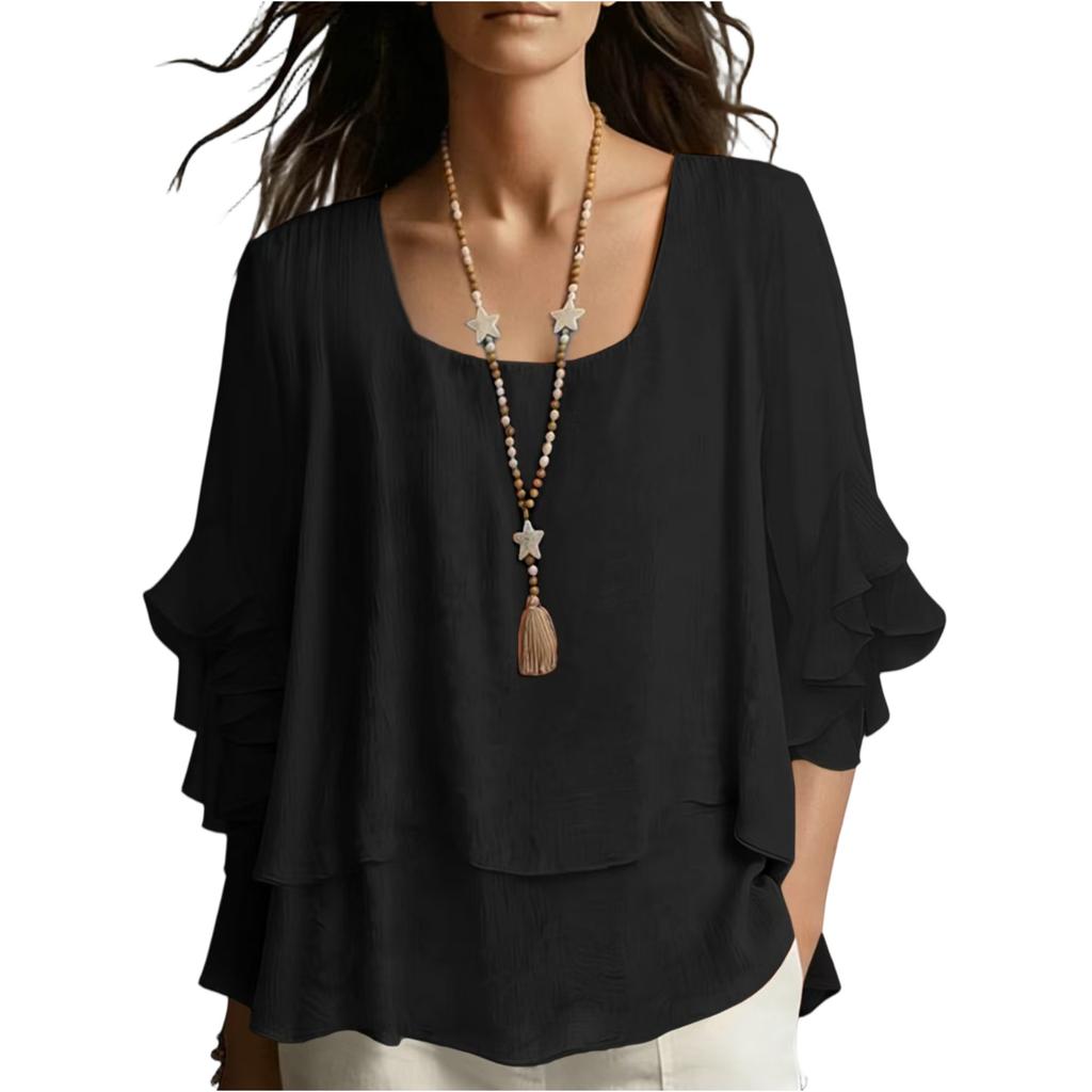 Camicetta a strati con maniche a balze da donna Design elegante con scollo quadrato Top primaverili da donna Camicie estive da donna Top estivi da donna Eleganti e casual