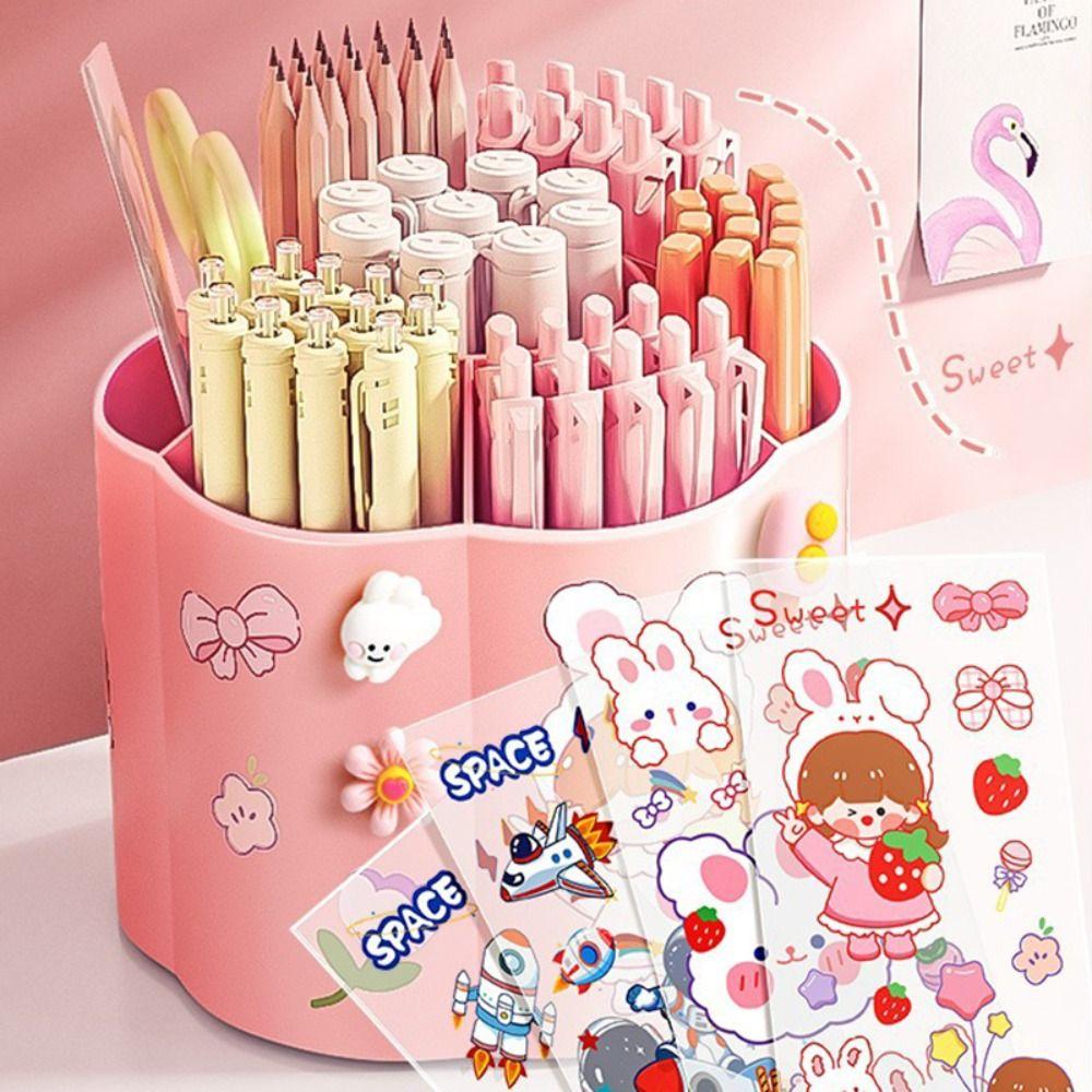 Plastic Pen Holder 360 Degrees Rotating Pencil Storage Box Stationery Pen Barrel  School Office