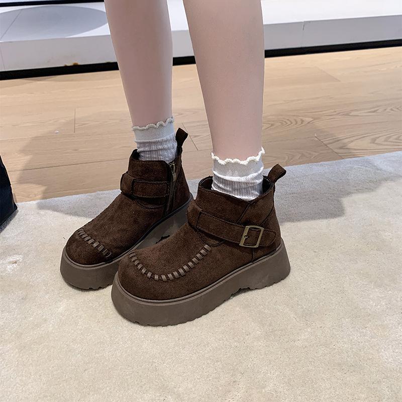 Faux Leather Platform Martin Boots Women's 2025 Autumn New Versatile Height Increase Lightweight Fashion Comfortable One-pedal Short Boots