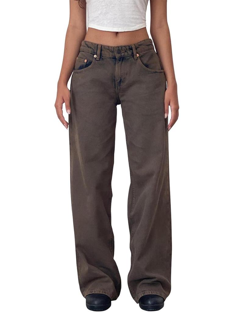 2026 Women's Casual Wide-Leg Non-Stretch Washed Denim Jeans - American Retro Low Waist