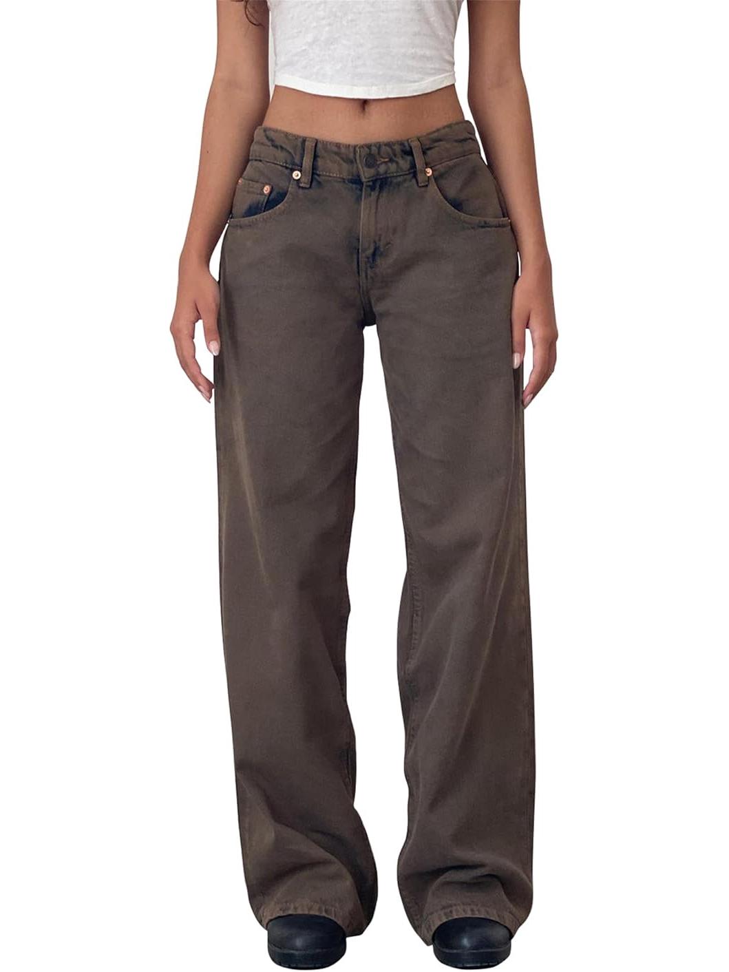 Женские ретро джинсы из выстиранного денима прямого кроя с широкими штанинами и низкой посадкой XS