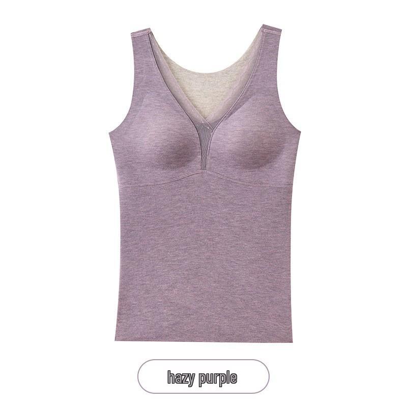 Women's Warm Wool Silk V-Neck Mesh Vest with Fleece & Bra Pads