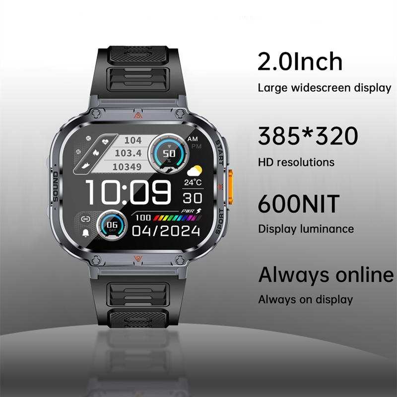 LOKMAT Sport Smart Watch IP68 Vanntette Smartwatches med stor skjerm med LED-lommelykt Melding Push BT Calls Klokke for smarttelefon