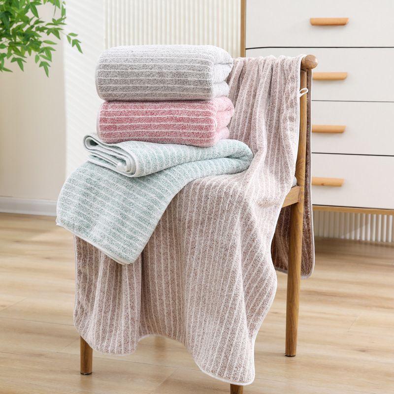 Oversized Coral Fleece Striped Bath Towel - Thick, Non-Shedding, Absorbent, for Adults and Home Use