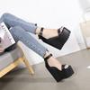 Muffin Dance Runway Thick with Fish Mouth 16cm New 2025 Spring Summer Hate Sky High Heels Sandals 16cm Simple Platform Sandals