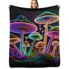Glowing Psychedelic Mushrooms Throw Blanket Wrinkle Resistant Lightweight Blanket