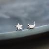 Beixi S925 Sterling Silver Star and Moon Asymmetrical Earrings - Sleep-Friendly Fashion Jewelry