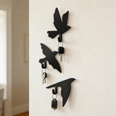 Gancio a Parete Uccello Volante Gancio Artistico in Metallo Uccello Nero Gancio Decorativo per Cappotti Appendi Asciugamani Gancio per Chiavi per Bagno Cucina Ingresso