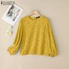 ZANZEA Women Casual Round Neck Long Sleeve Patchwork Lace Crochet Blouse