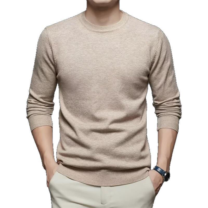 Men's Round Neck Solid Color Casual Knit Sweater - Trendy and Handsome Pullover for Autumn Winter