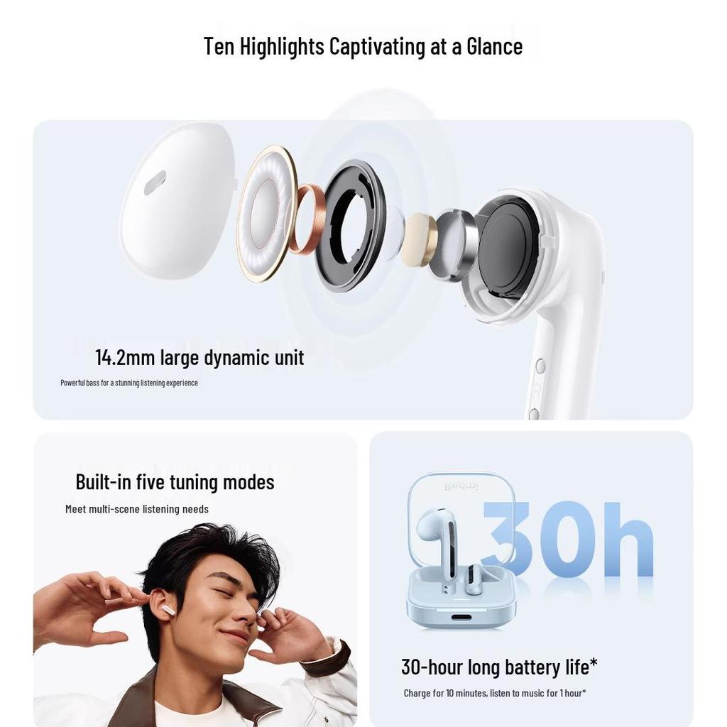 Redmi Buds6 Wireless Bluetooth Earphones, Semi-In-Ear, Noise Reduction, Long Battery Life