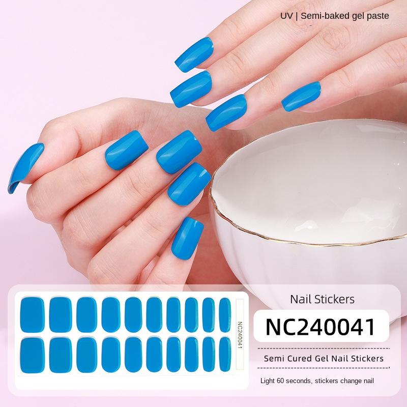 New Solid Color Simple Semi-cured Nail Stickers 20 Finger Gel Nail Stickers