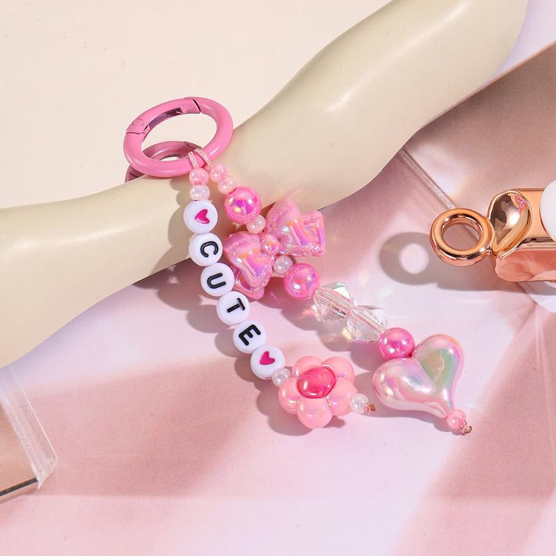 Y2K Trendy Creative Beaded Keychain Personalized Versatile Keyring Phone Lanyard For Girls Bag Pendant Key Hanging Decoration