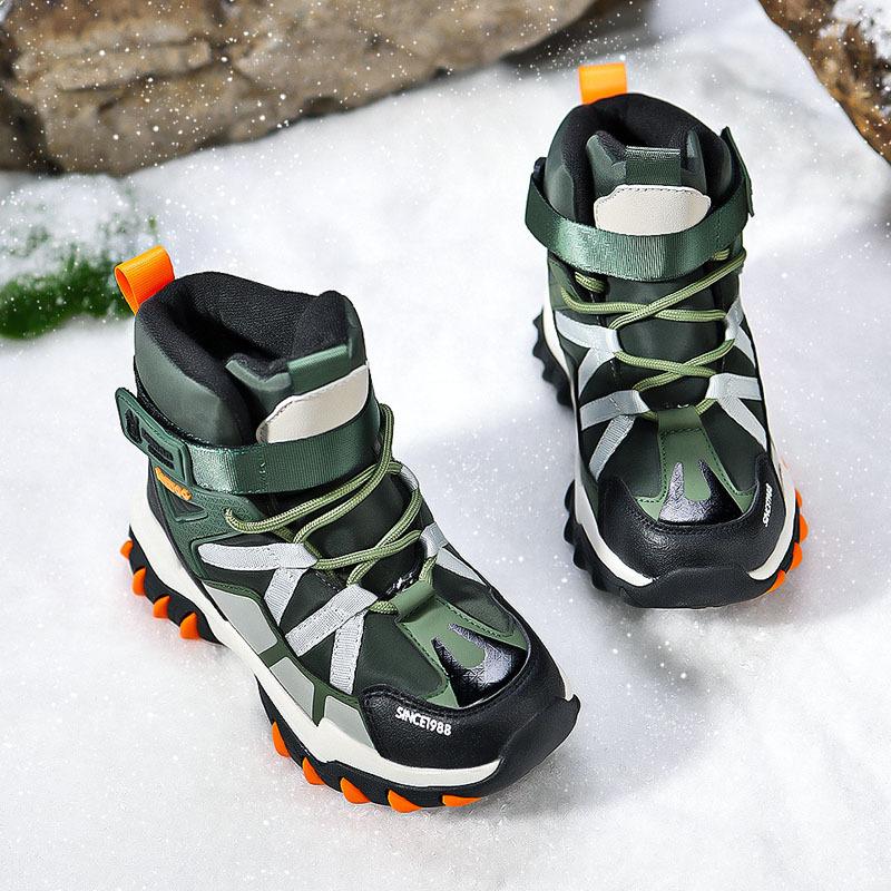 Winter Fashion High-top Sneakers for Children Warm Plush Snow Boots Child Waterproof Sneakers Boys Non-Slip Outdoor Boots 30-39