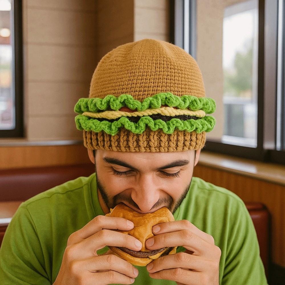 Creative Hamburger Pullover Cap Warm Funny Hamburger Beanie Knitted Hamburger Hat Cycling