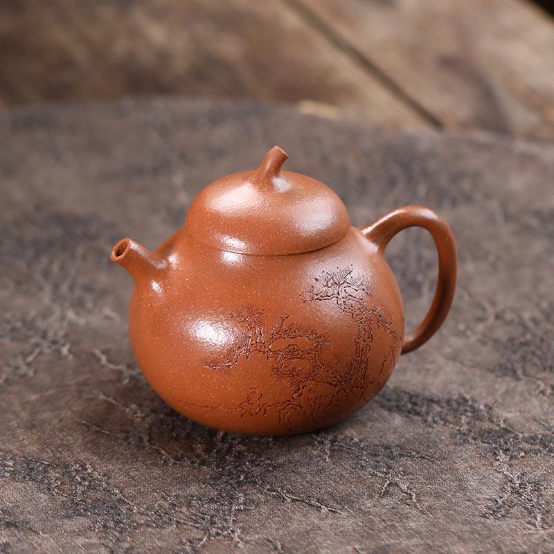 Handmade Yixing Zisha Teapot with Inner Push Ball (Eggplant Gourd Design) Gift Tea Set.