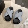 Summer Height Slides High Up To 5cm Heel Woman Slippers Off White Sandals Rubber Open Toe Shoes for Women 2024 Easy Wears Casual