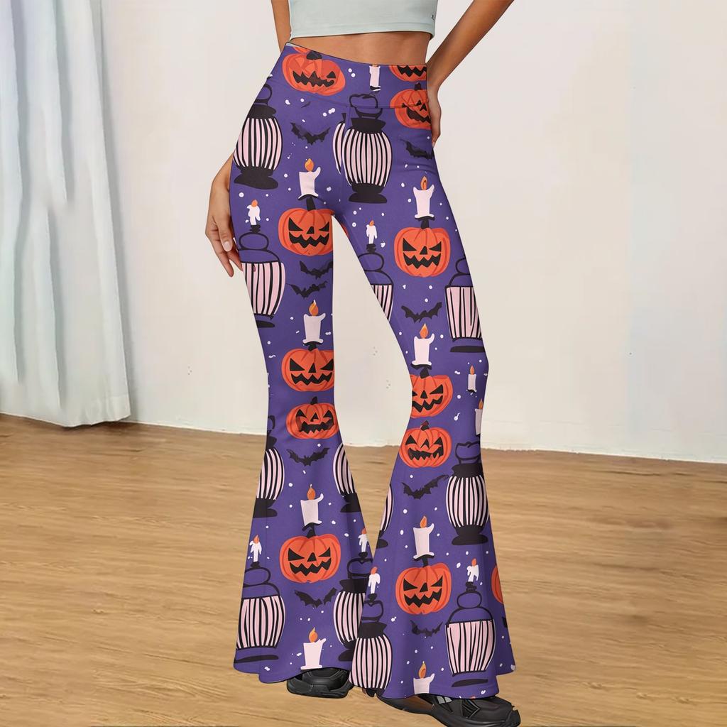 Women's Casual Halloween Print Flared Yoga Pants High Waist Stretch Comfortable Fit Soft Fabric Leggings