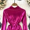 Basics Long Sleeves Stand Collar Hotsweet Vintage Metallic Color Fashion Slim Top Streetwear High Street Spring Autumn T-Shirts