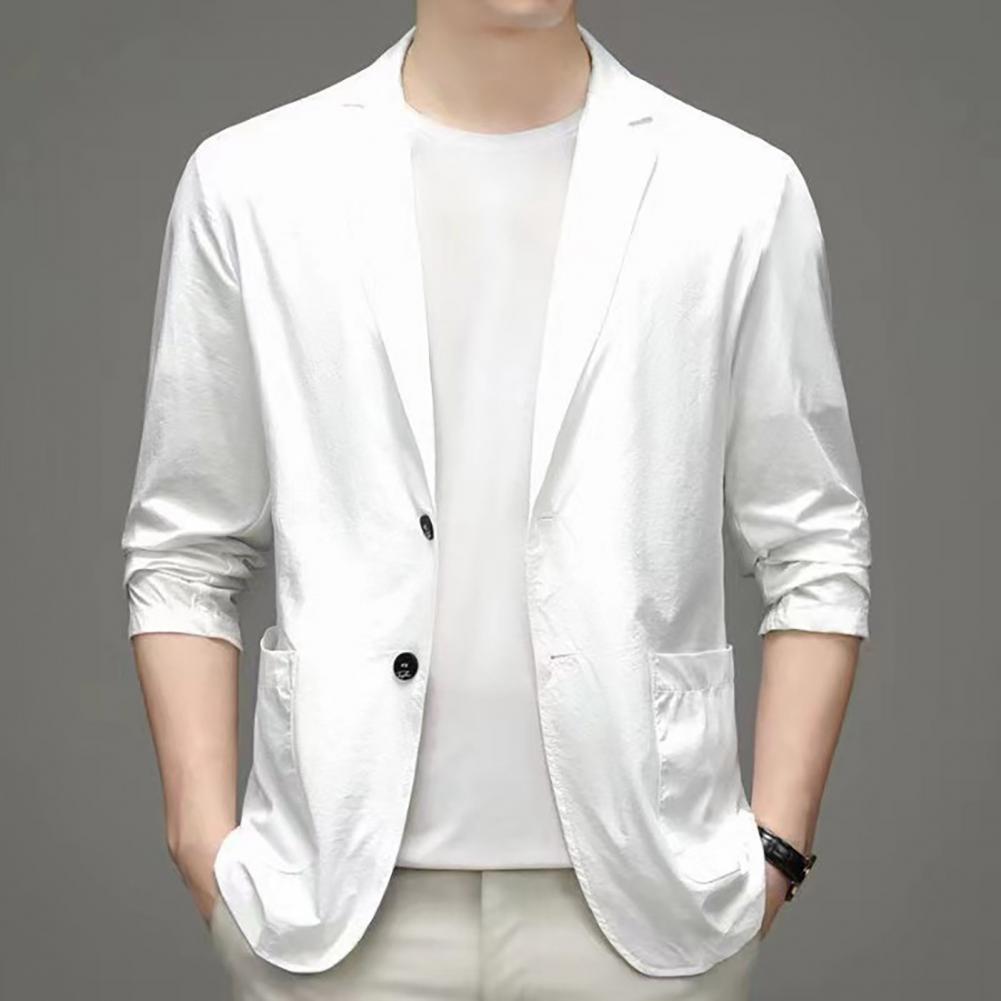 Men Suit Coat Lapel Long Sleeve Single Breasted Suit Jacket Single Color Pockets Business Formal Suit Coat Workwear