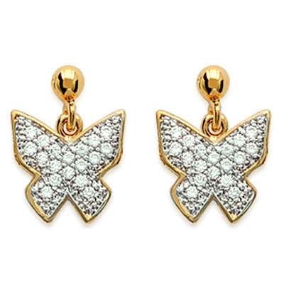 [J3067] - Gold Plated Earrings 'Butterflies' White Gold - 14x10 Mm