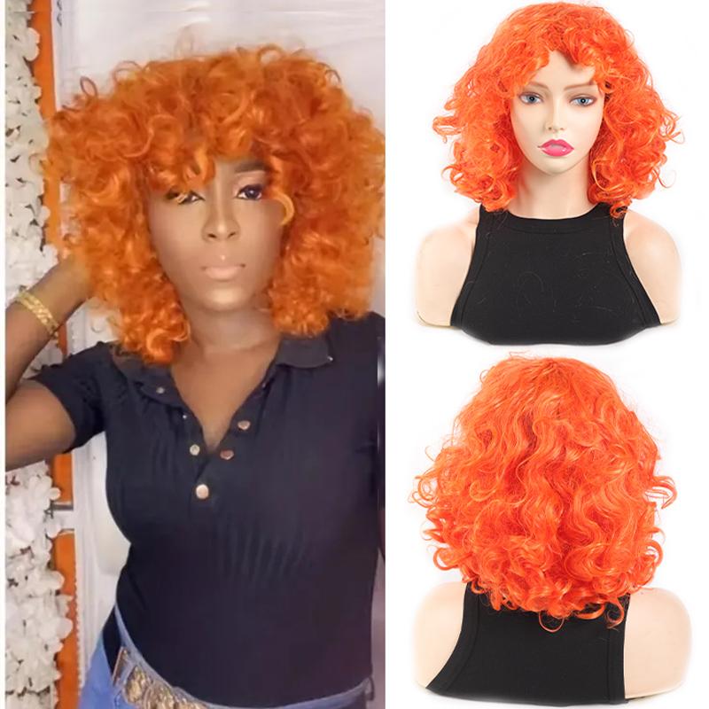 Orange Curly Short Wig Soft Synthetic Hair European Style Loose Curls Orange Women's Hair