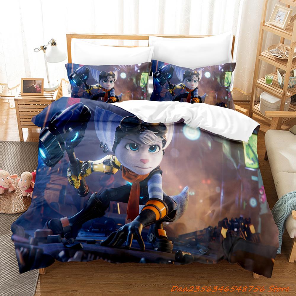 Personelity Game Anime Ratchet Clank Rift Apart Bedding Set Cartoon Three-Piece Set Adult Kid Bedroom Three-Piece Suits 3D