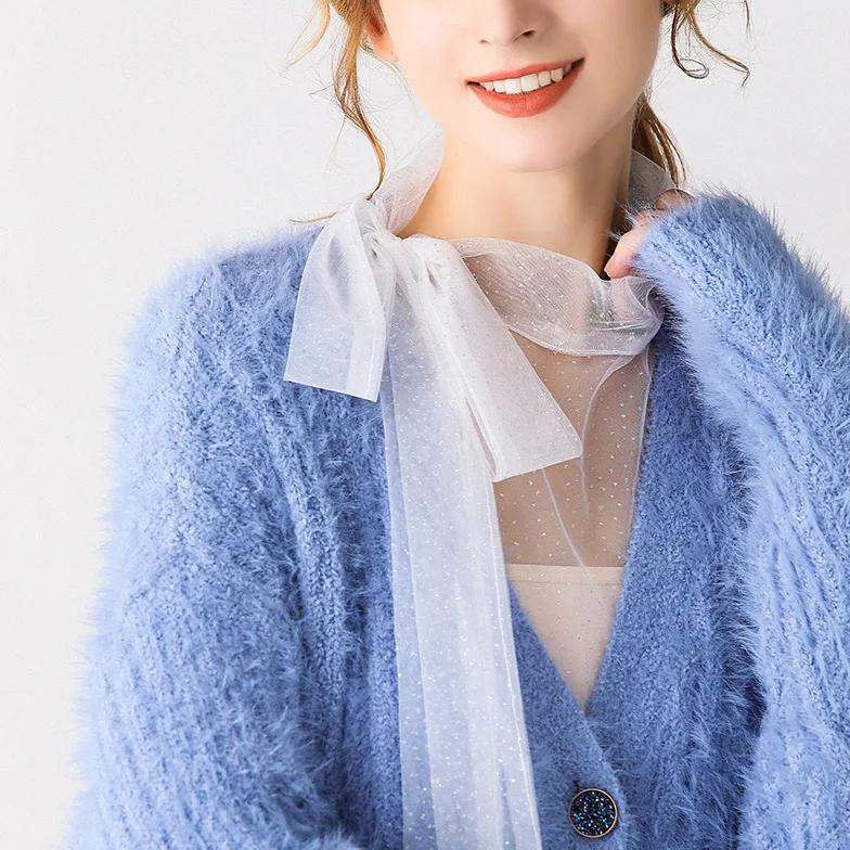 Women Big Bowknots Fake Collar Tie Adult Detachable Half Shirt Black White Thin Stand False Collar Blouse Top Decor Accessory