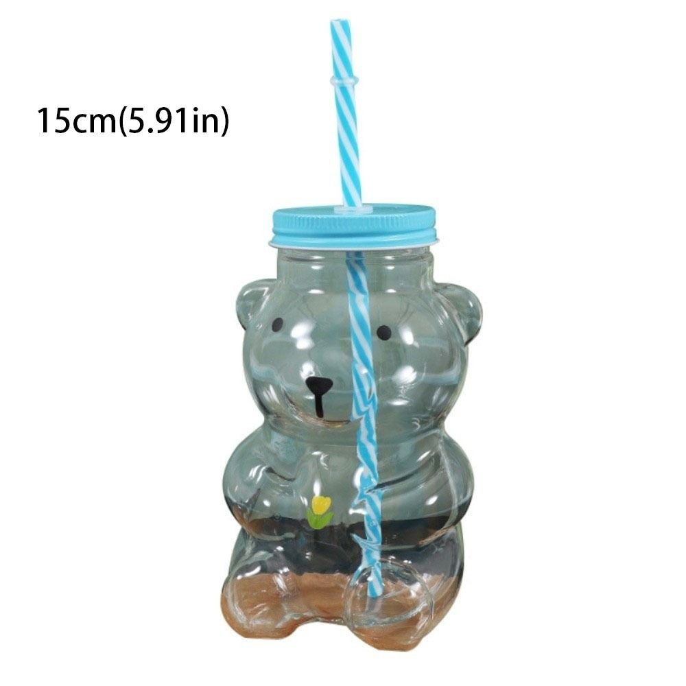 Cartoon-Bär Kunststoffbecher Transparente Große Kapazität Bären-Wasserflasche mit Deckel Trinkbecher