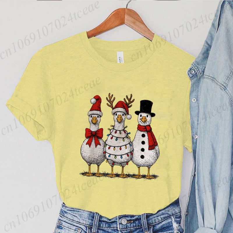 Vintage Jul Gås Tryck Unisex T-shirts Kläder Rund Hals T-shirt Kort Ärm Avslappnad Topp Tomte Gås Unisex Kläder