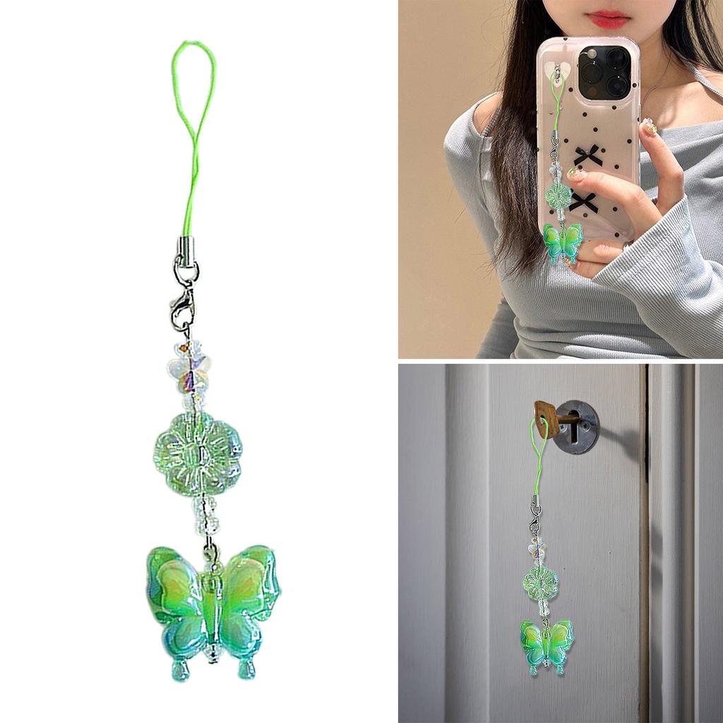 Fashion Gradient Butterfly Pendant Phone Straps Lanyard Pocket Keychain Strap Backpack Charm Car Key Decoration Chain