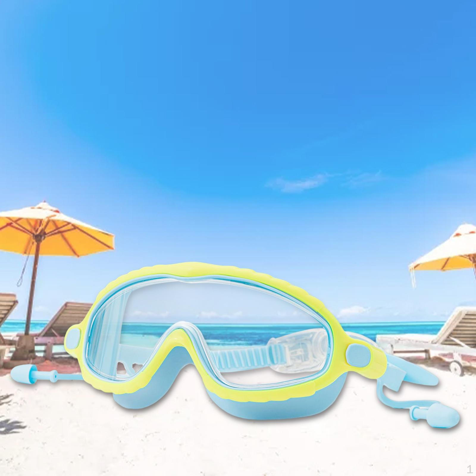 Swimming Diving Glasses Swim Eyewear Clear View Large Frame Professional Anti Fog Kids Yellow Blue